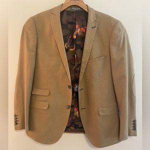 Men's Paisley & Gray Sport Jacket Slim Fit 42R Tan w/ Elbow Patch 2 Button Lined
